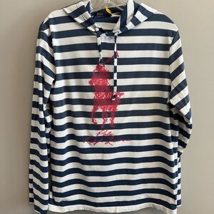 Polo by Ralph Lauren Striped Hoodie - Blue and White big pony medium